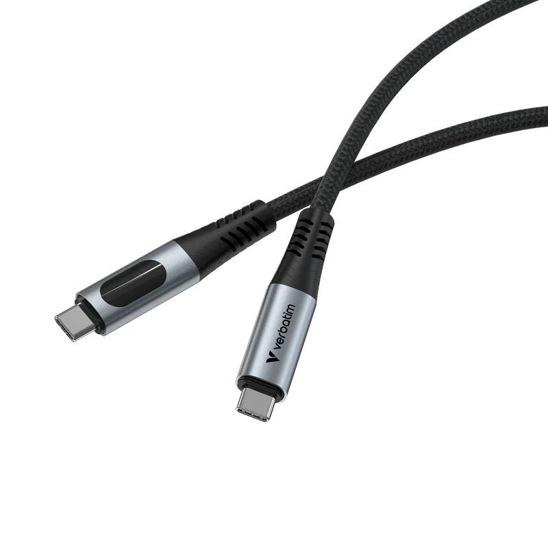 Кабел Verbatim Sync & Charge, USB Type-C към USB Type-C, с дисплей, 100 W, 120 cm