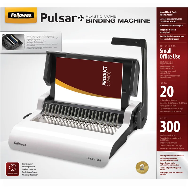 Машина за подвързване Fellowes Pulsar, ръчна, с пластмасова спирала, A4, до 300 листа