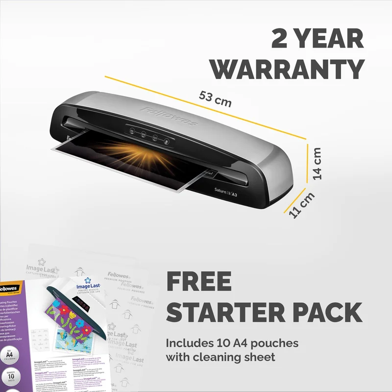 Ламинатор Fellowes Saturn 3i, A3, за фолио до 125 микрона, максимална широчина на фолиото 235 mm
