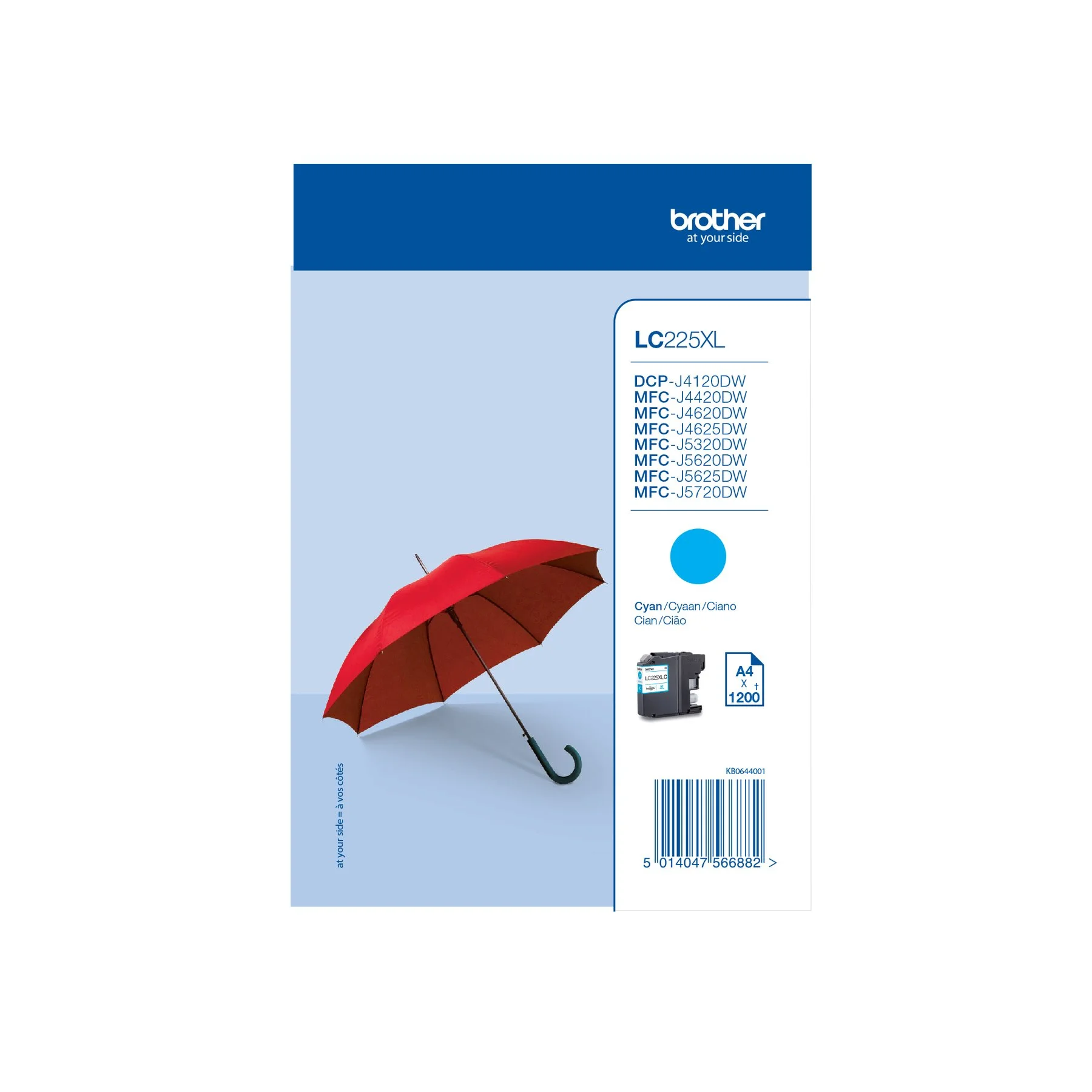 Оригинален патрон Brother LC225XL, 1200 страници/5%, Cyan