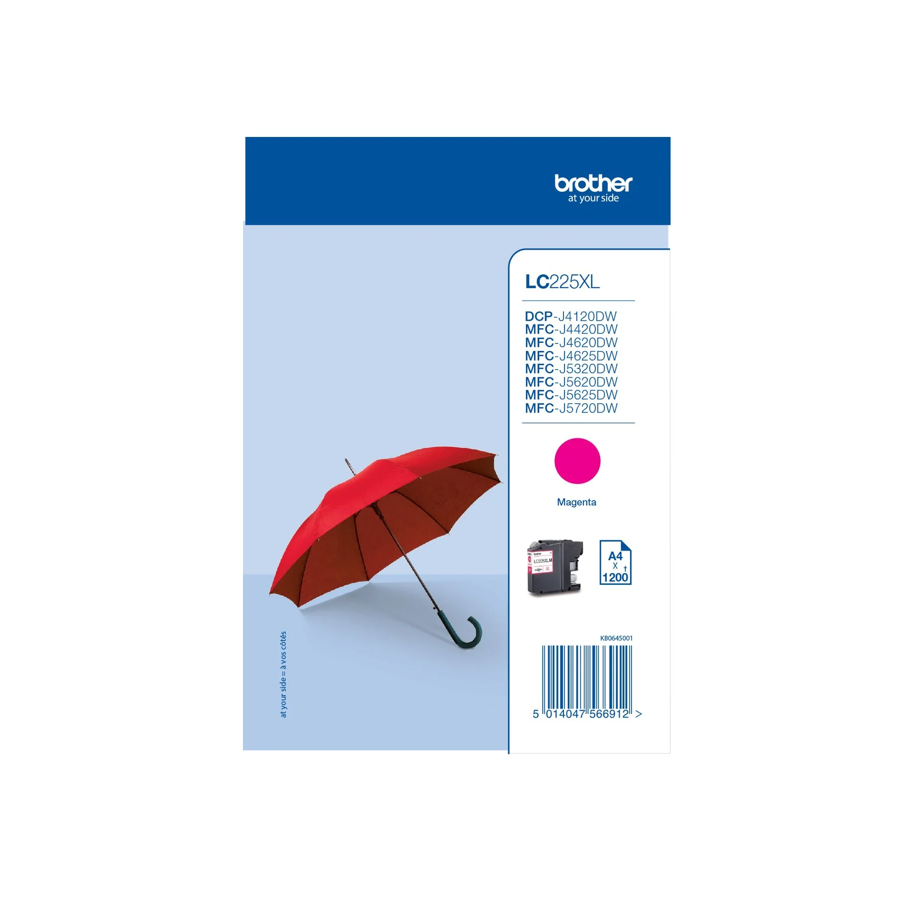 Оригинален патрон Brother LC225XL, 1200 страници/5%, Magenta