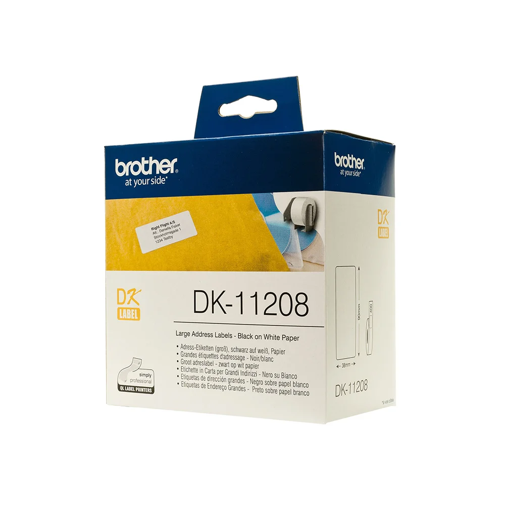 Етикети Brother DK11208, за адреси, 38 x 90 mm, бели, 400 броя в ролка