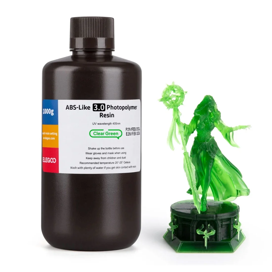 Смола за 3D принтер Elegoo, ABS-Like 3.0, 1 kg, яркозелена