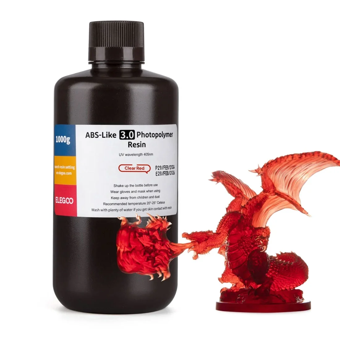 Смола за 3D принтер Elegoo, ABS-Like 3.0, 1 kg, яркочервена