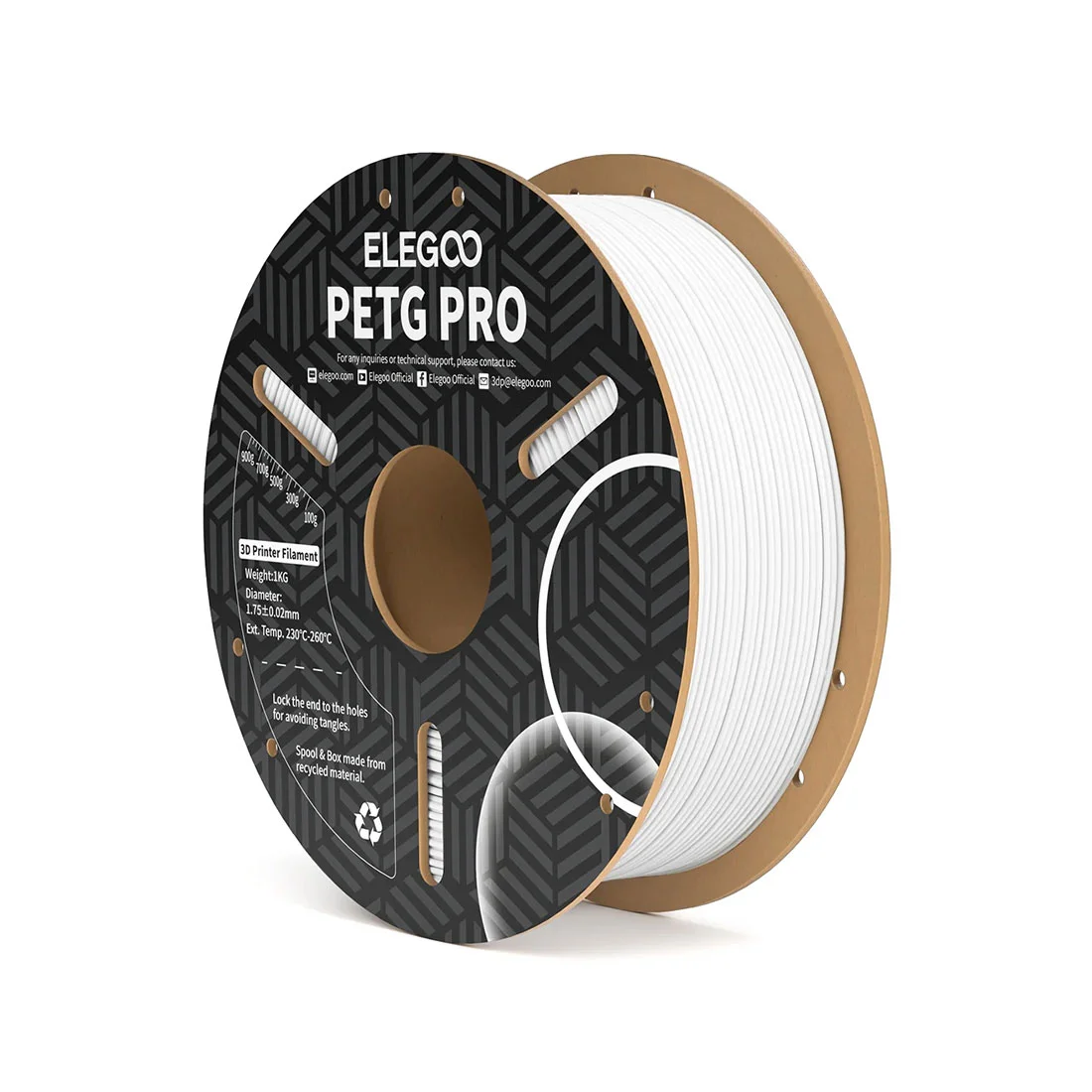Филамент за 3D принтер Elegoo PETG Pro, 1.75 mm, 1 kg, бял