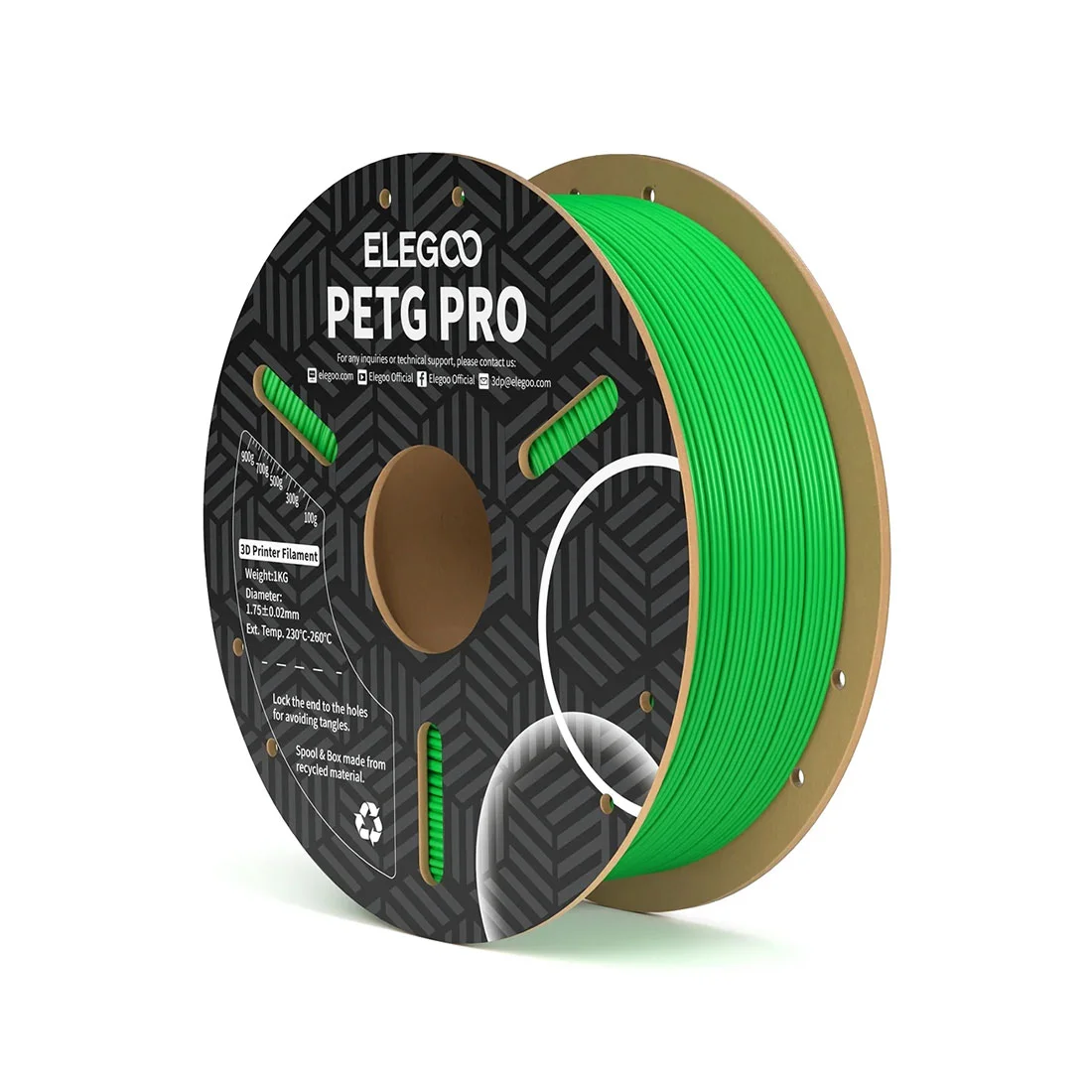 Филамент за 3D принтер Elegoo PETG Pro, 1.75 mm, 1 kg, зелен