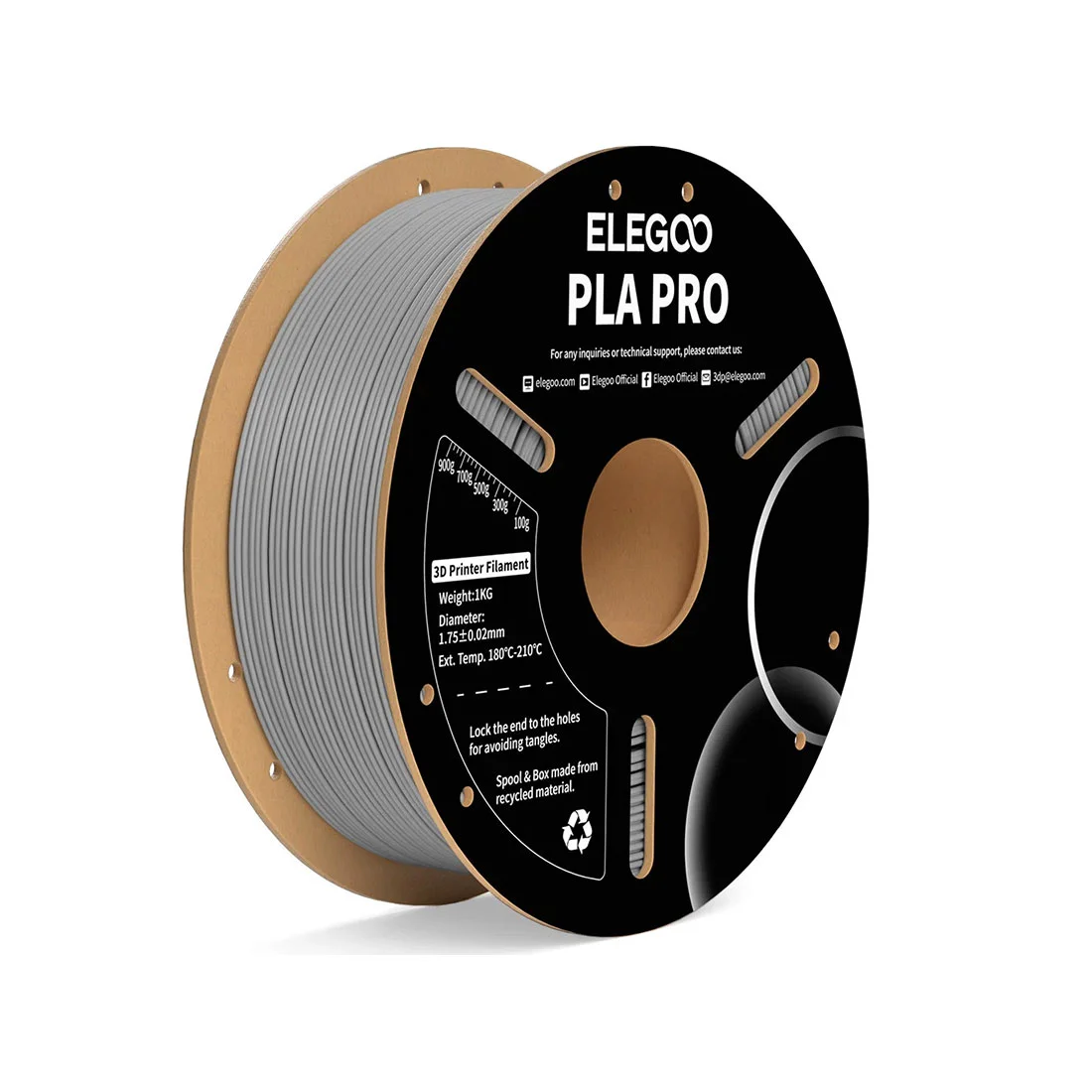 Филамент за 3D принтер Elegoo PLA Pro, 1.75 mm, 1 kg, сив