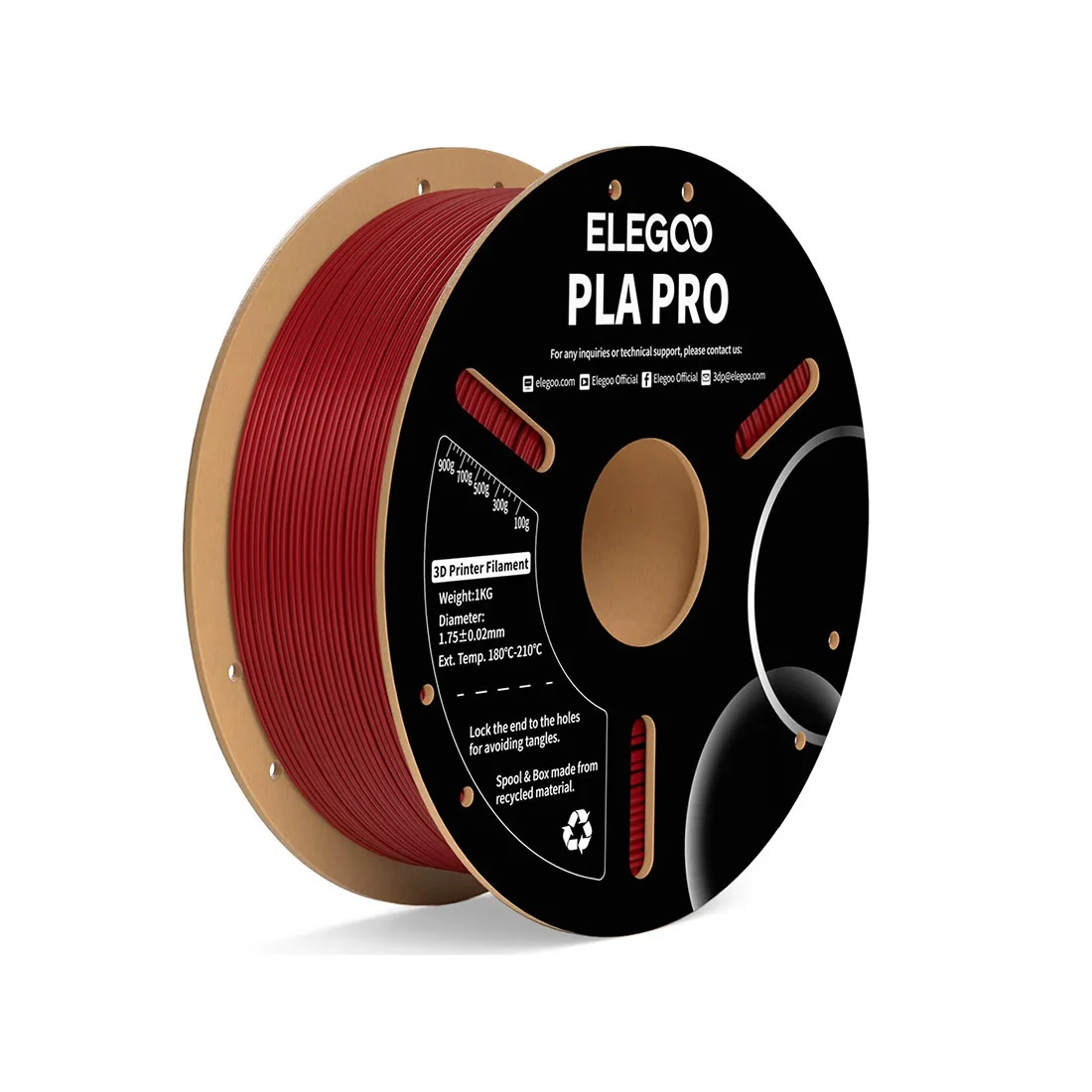 Филамент за 3D принтер Elegoo PLA Pro, 1.75 mm, 1 kg, бургунди