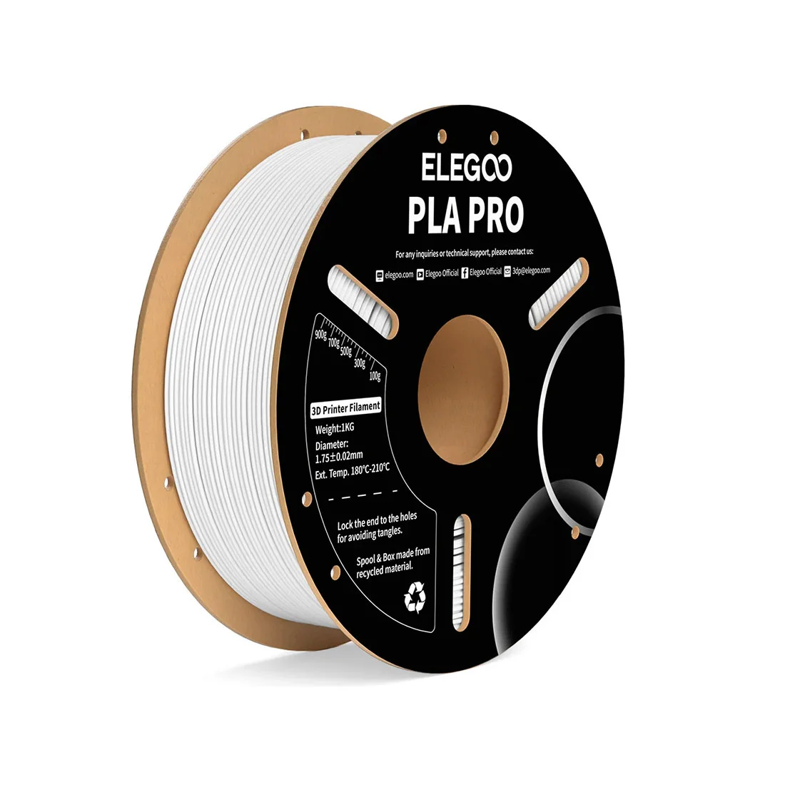 Филамент за 3D принтер Elegoo PLA Pro, 1.75 mm, 1 kg, бял