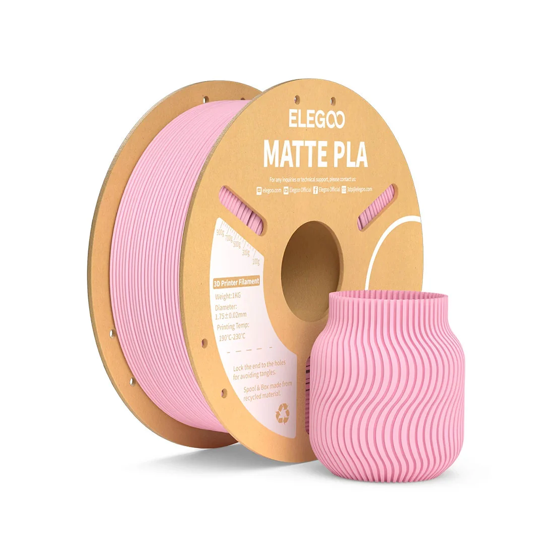 Филамент за 3D принтер Elegoo PLA Matte, 1.75 mm, 1 kg, вишнево-розов