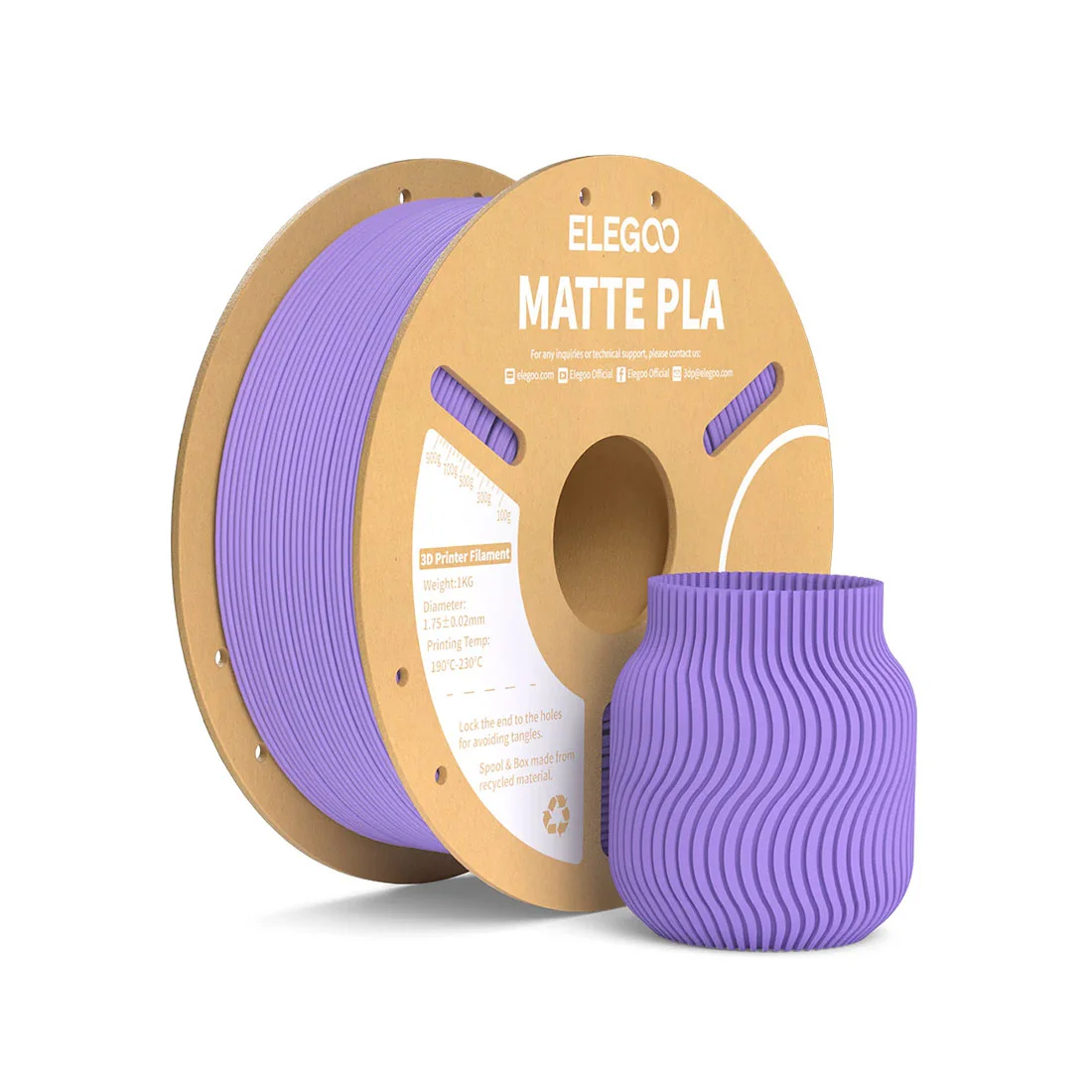 Филамент за 3D принтер Elegoo PLA Matte, 1.75 mm, 1 kg, лавандула