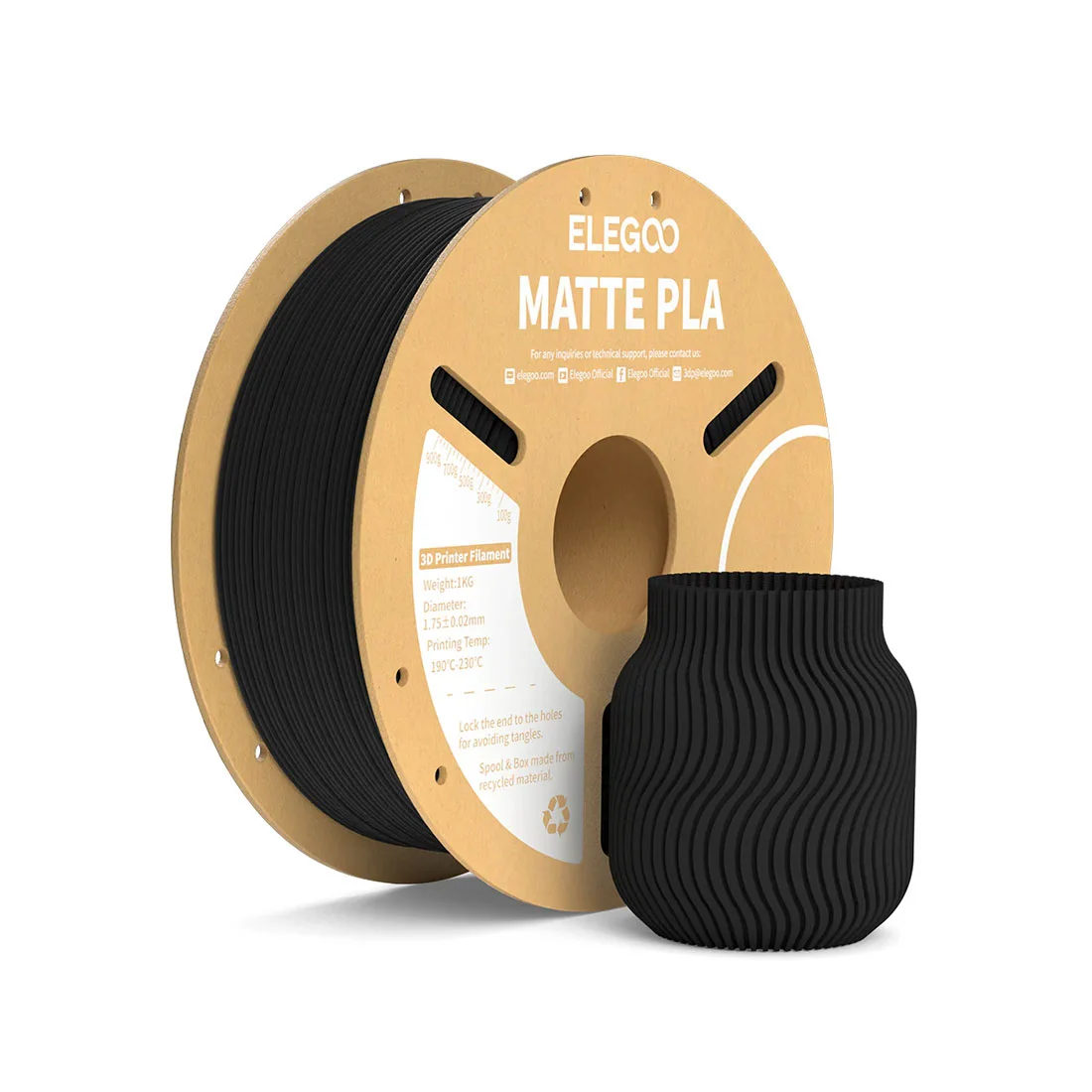 Филамент за 3D принтер Elegoo PLA Matte, 1.75 mm, 1 kg, черен мат