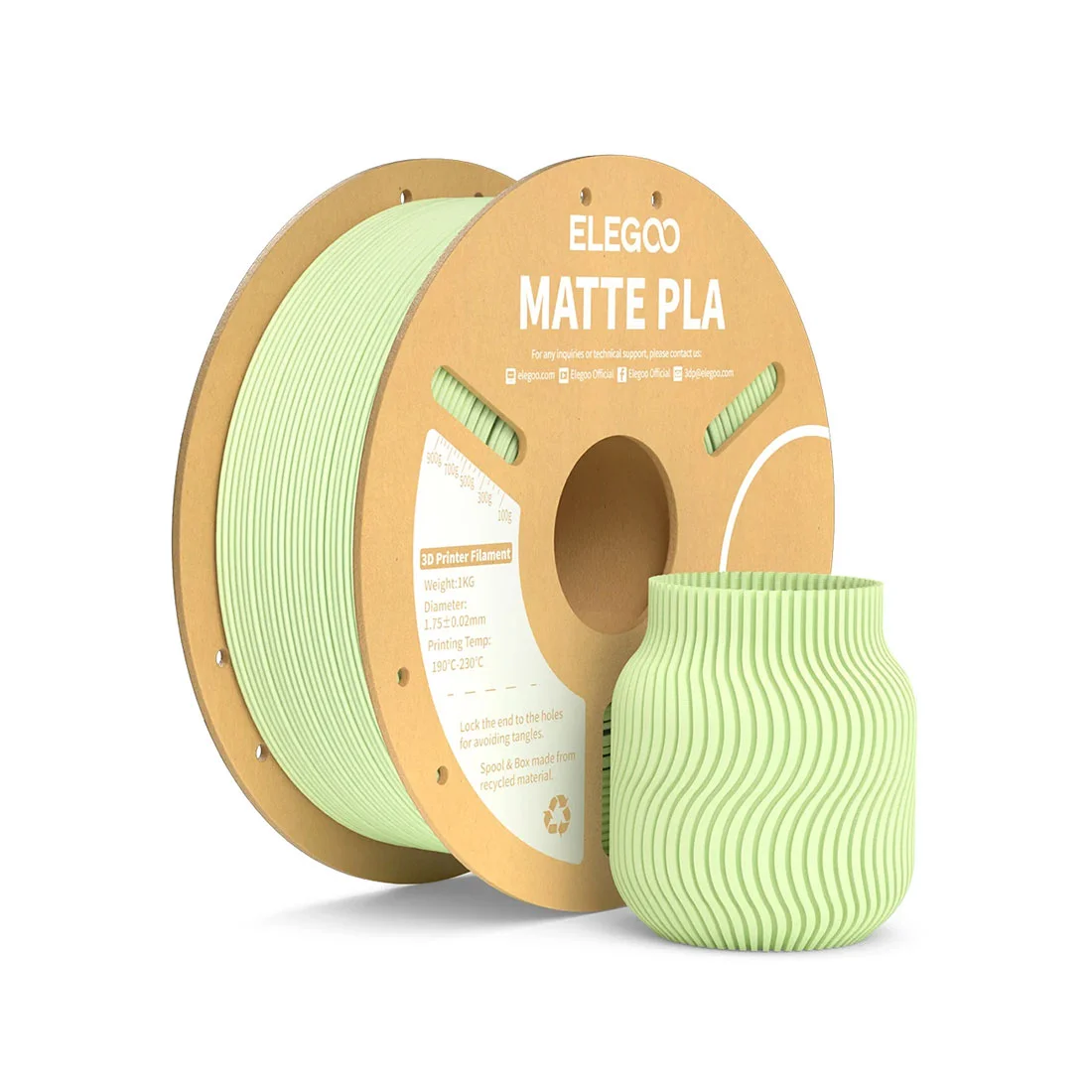 Филамент за 3D принтер Elegoo PLA Matte, 1.75 mm, 1 kg, ментово-зелен