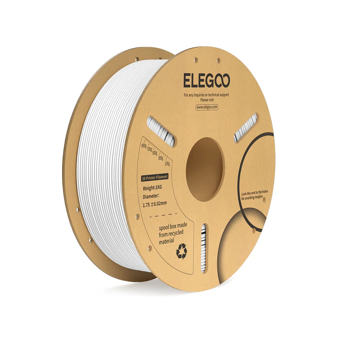 Филамент за 3D принтер Elegoo PLA+, 1.75 mm, 1 kg, бял