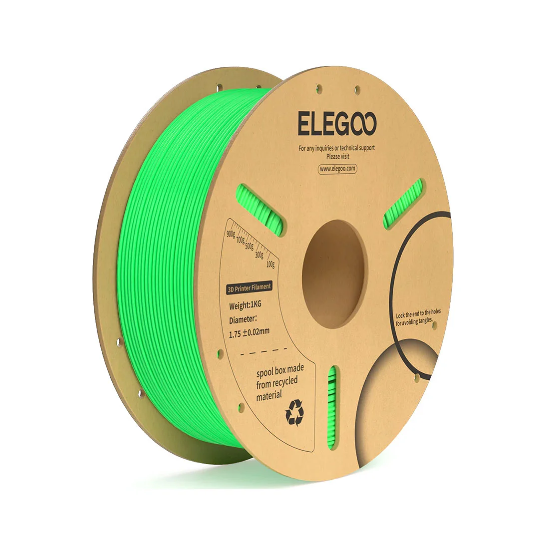 Филамент за 3D принтер Elegoo PLA+, 1.75 mm, 1 kg, неоновозелен