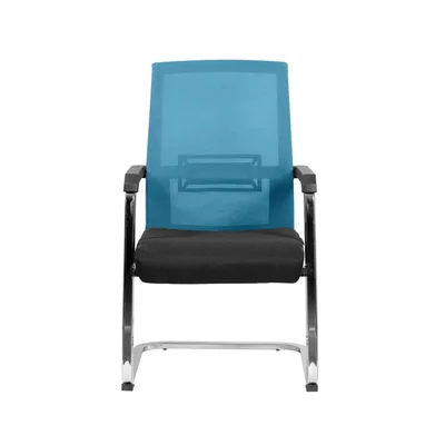 Посетителски стол RFG Roma M, дамаска и меш, метална основа, до 120 kg, черна седалка, светлосиня облегалка