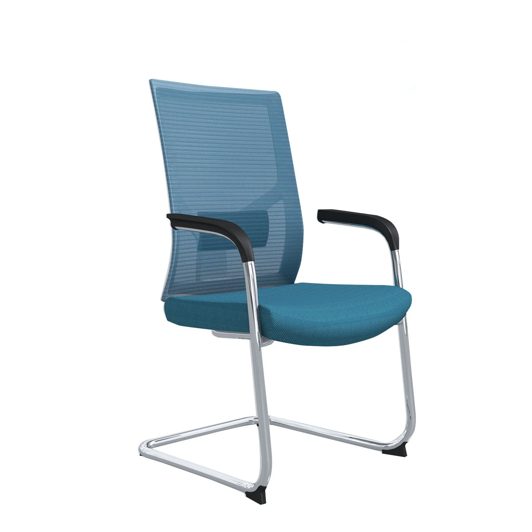 Посетителски стол RFG Snow M, дамаска и меш, до 120 kg, светлосиня седалка, светлосиня облегалка