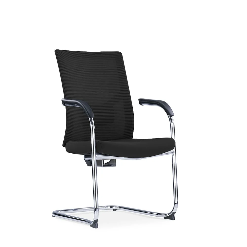 Посетителски стол RFG Snow Black M, дамаска и меш, до 120 kg, черна седалка, черна облегалка, 2 броя в комплект