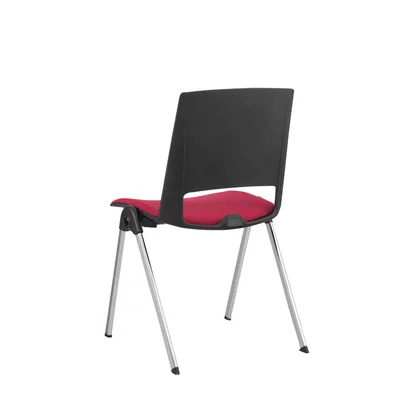 Посетителски стол RFG Sweet Chrome Black, дамаска и полипропилен, до 120 kg, червен, 4 броя в комплект