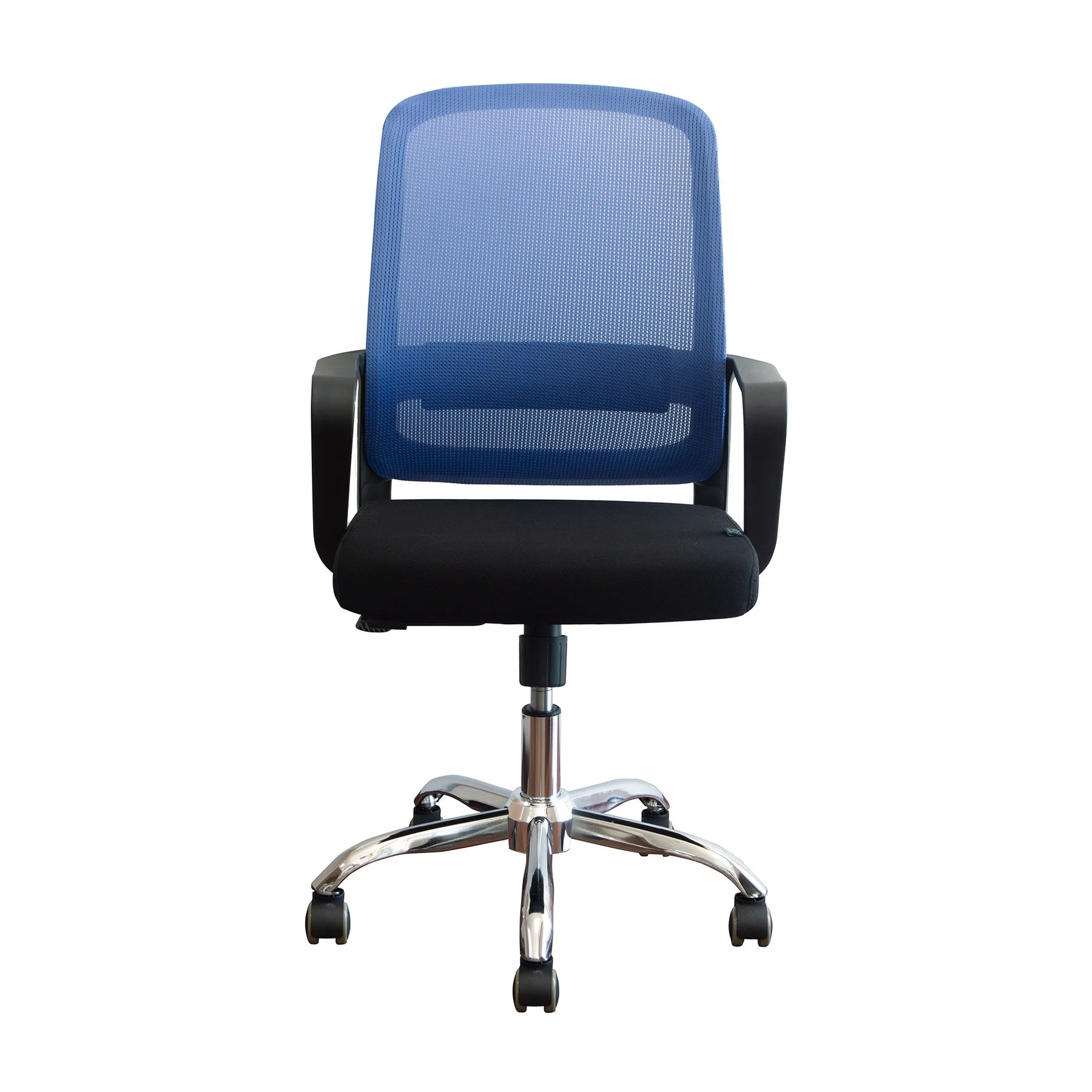 Офис стол RFG Parma Black W, дамаска и меш, до 120 kg, черна седалка, синя облегалка, сглобена мостра