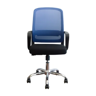 Офис стол RFG Parma Black W, дамаска и меш, до 120 kg, черна седалка, синя облегалка, сглобена мостра