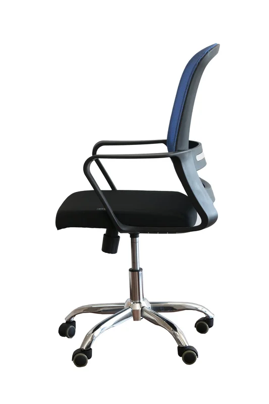Офис стол RFG Parma Black W, дамаска и меш, до 120 kg, черна седалка, синя облегалка, сглобена мостра