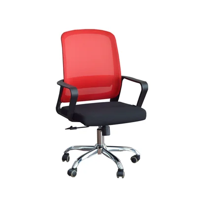 Офис стол RFG Parma Black W, дамаска и меш, до 120 kg, черна седалка, червена облегалка, сглобена мостра