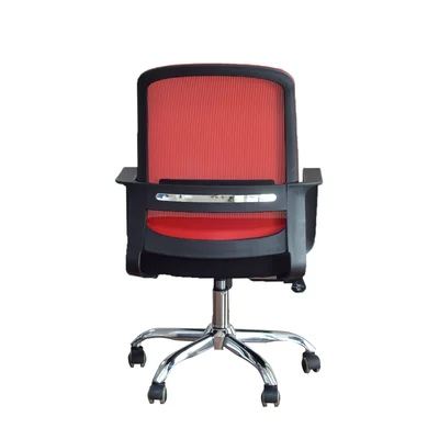 Офис стол RFG Parma Black W, дамаска и меш, до 120 kg, черна седалка, червена облегалка, сглобена мостра