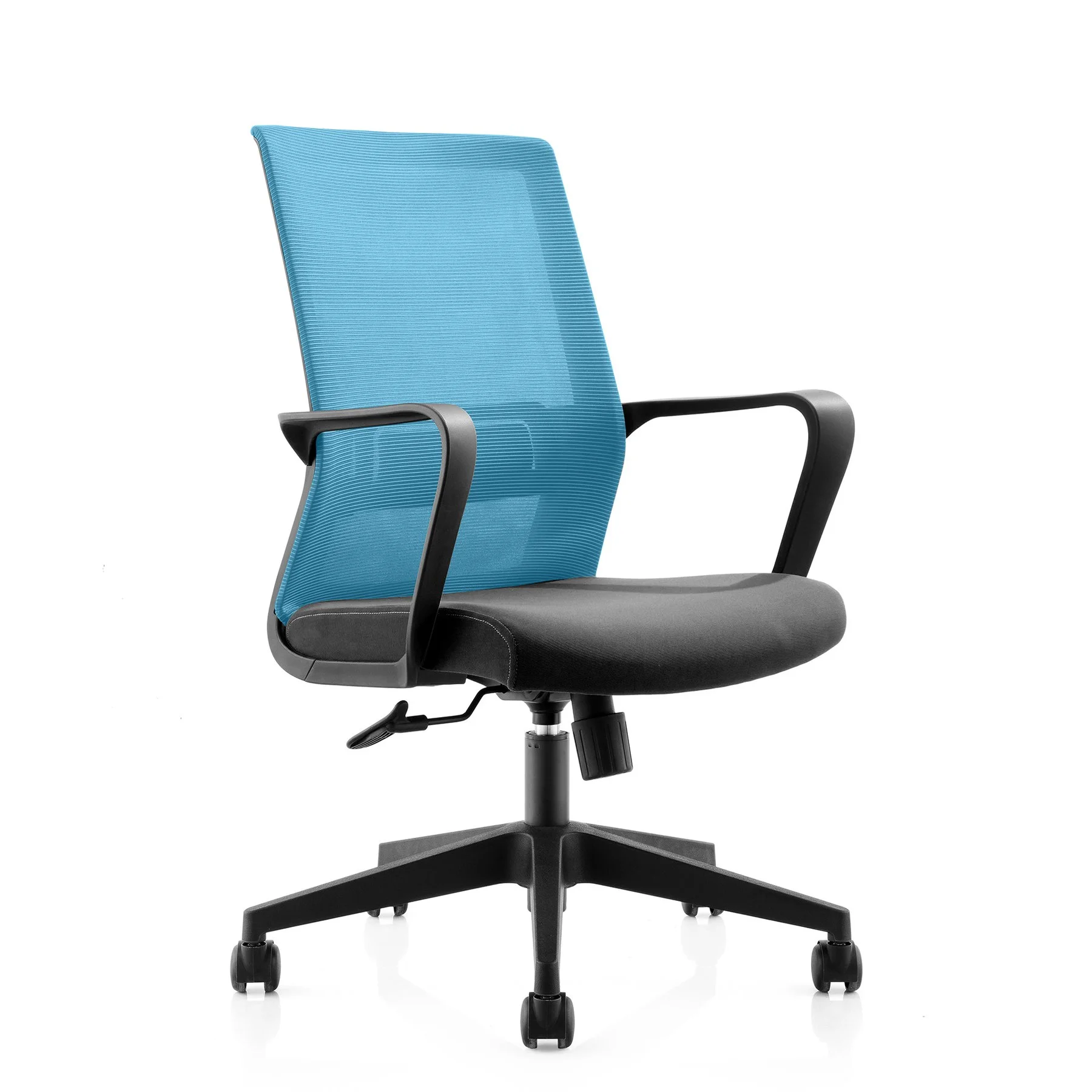 Офис стол RFG Smart W, дамаска и меш, Tilt механизъм, до 120 kg, черна седалка, светлосиня облегалка
