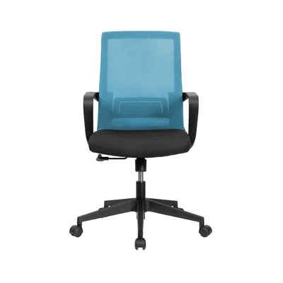 Офис стол RFG Smart W, дамаска и меш, Tilt механизъм, до 120 kg, черна седалка, светлосиня облегалка