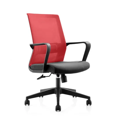 Офис стол RFG Smart W, дамаска и меш, Tilt механизъм, до 120 kg, черна седалка, червена облегалка