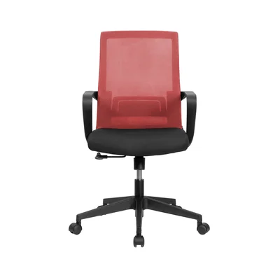 Офис стол RFG Smart W, дамаска и меш, Tilt механизъм, до 120 kg, черна седалка, червена облегалка