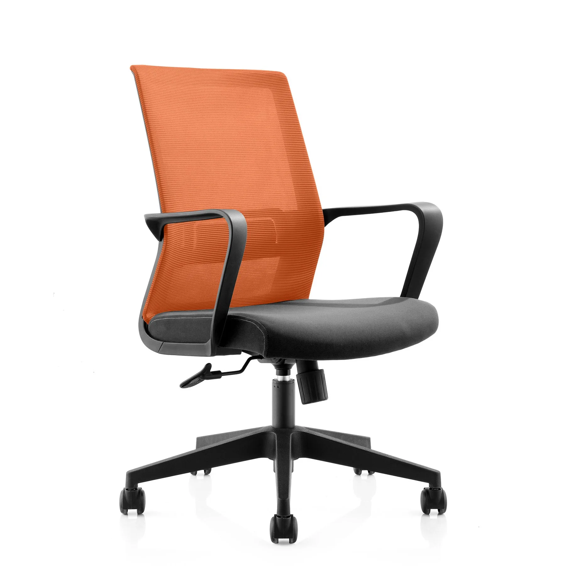 Офис стол RFG Smart W, дамаска и меш, Tilt механизъм, до 120 kg, черна седалка, оранжева облегалка