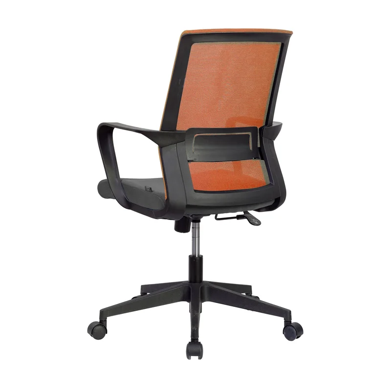 Офис стол RFG Smart W, дамаска и меш, Tilt механизъм, до 120 kg, черна седалка, оранжева облегалка