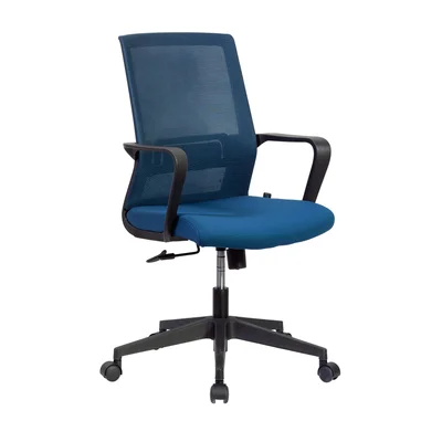 Офис стол RFG Smart W, дамаска и меш, Tilt механизъм, до 120 kg, тъмносиня седалка, тъмносиня облегалка