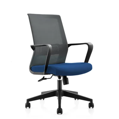 Офис стол RFG Smart W, дамаска и меш, Tilt механизъм, до 120 kg, синя седалка, сива облегалка