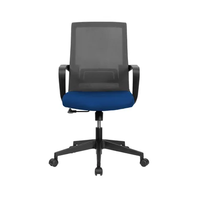 Офис стол RFG Smart W, дамаска и меш, Tilt механизъм, до 120 kg, синя седалка, сива облегалка