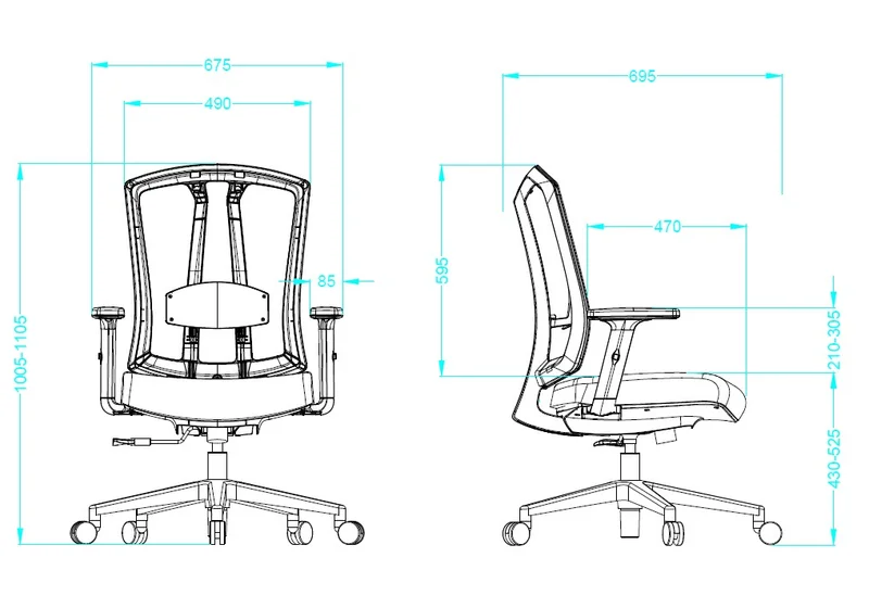 Ергономичен офис стол RFG Primo W, дамаска и меш, Multi-function механизъм, до 130 kg, черен