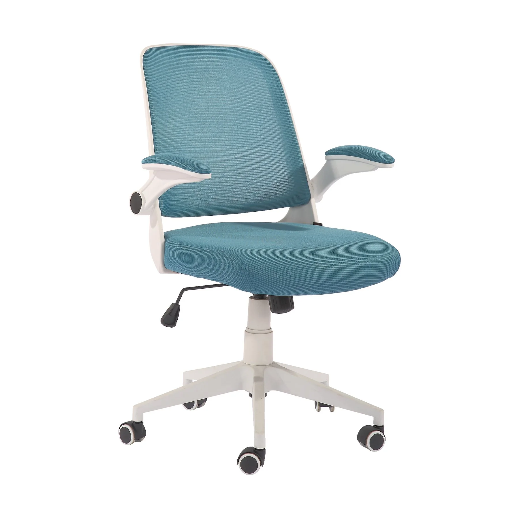 Офис стол RFG Pretty White W, дамаска и меш, Tilt механизъм, до 120 kg, синьо-зелен