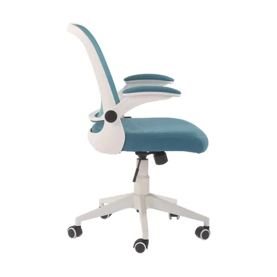 Офис стол RFG Pretty White W, дамаска и меш, Tilt механизъм, до 120 kg, синьо-зелен