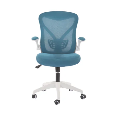 Офис стол RFG Jolly White W, дамаска и меш, Tilt механизъм, до 120 kg, синьо-зелен