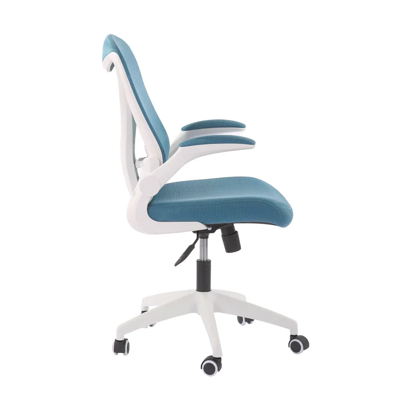 Офис стол RFG Jolly White W, дамаска и меш, Tilt механизъм, до 120 kg, синьо-зелен