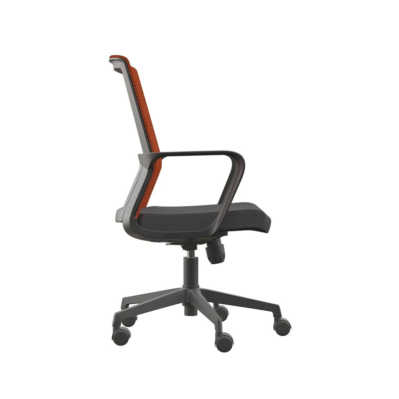 Офис стол RFG Smart W, дамаска и меш, Tilt механизъм, до 120 kg, черна седалка, тъмночервена облегалка