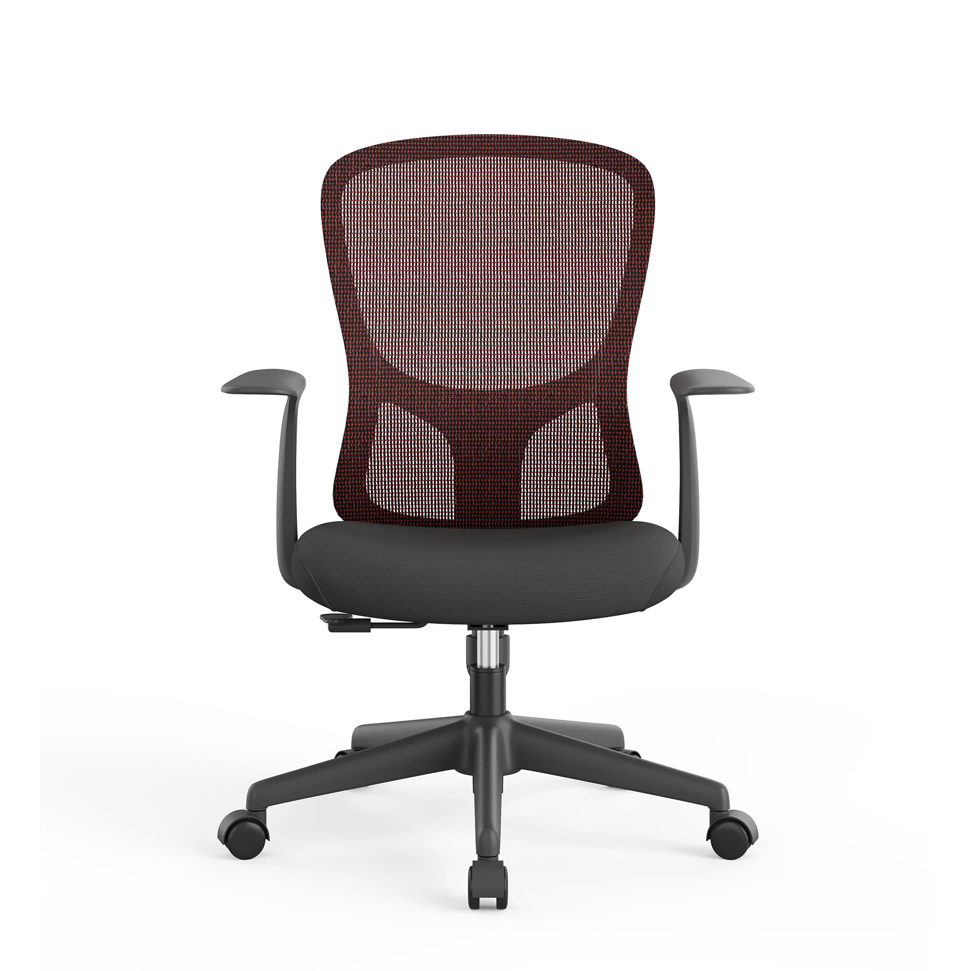 Офис стол RFG Smarter W, дамаска и меш, до 120 kg, черна седалка, червена облегалка