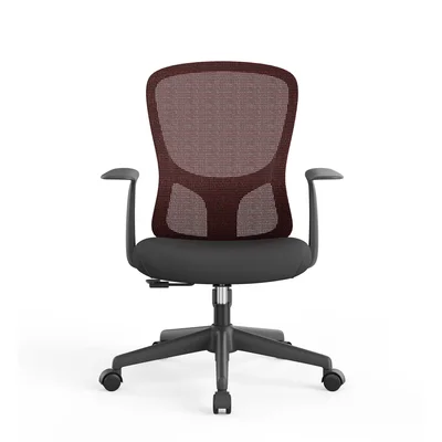 Офис стол RFG Smarter W, дамаска и меш, до 120 kg, черна седалка, червена облегалка