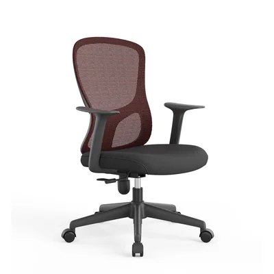 Офис стол RFG Smarter W, дамаска и меш, до 120 kg, черна седалка, червена облегалка