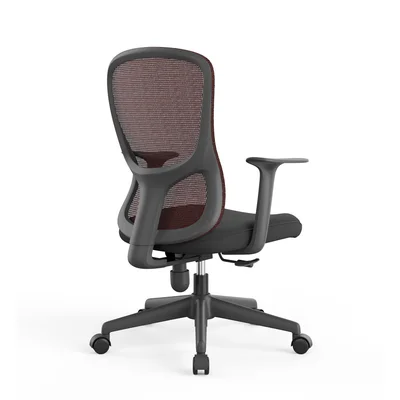 Офис стол RFG Smarter W, дамаска и меш, до 120 kg, черна седалка, червена облегалка