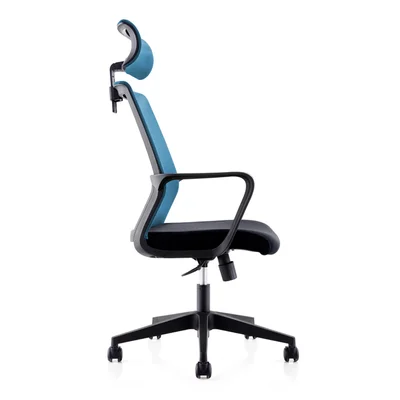 Директорски стол RFG Smart HB, дамаска и меш, Tilt механизъм, до 120 kg, черна седалка, светлосиня облегалка