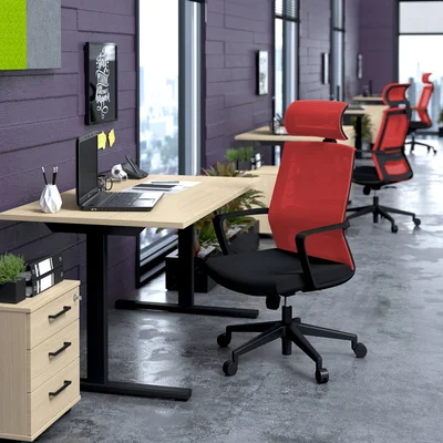 Директорски стол RFG Smart HB, дамаска и меш, Tilt механизъм, до 120 kg, черна седалка, червена облегалка