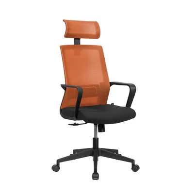 Директорски стол RFG Smart HB, дамаска и меш, Tilt механизъм, до 120 kg, черна седалка, оранжева облегалка